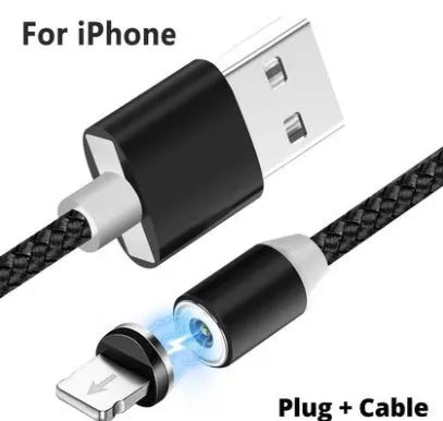 Magnetic USB charging cable with interchangeable Type C, Micro USB and IOS connectors in black and red