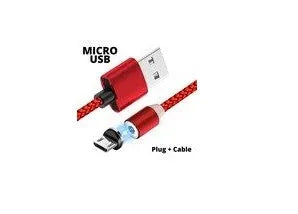 Magnetic USB charging cable with interchangeable Type C, Micro USB and IOS connectors in black and red