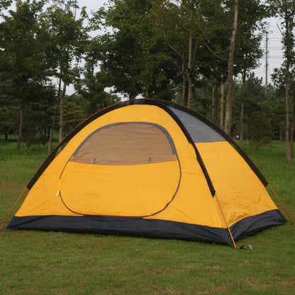 Double-layer aluminium pole tent for outdoor camping in yellow and red options