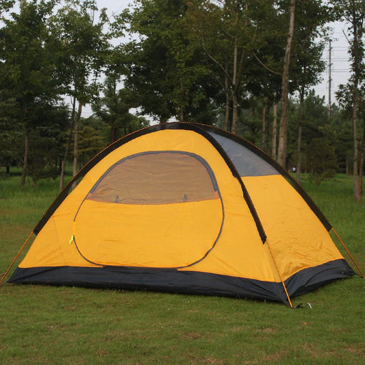 Double-layer aluminium pole tent for outdoor camping in yellow and red options