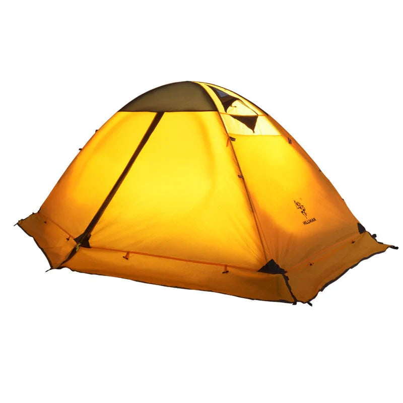 Double-layer aluminium pole tent for outdoor camping in yellow and red options