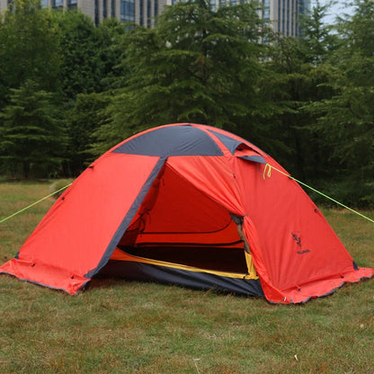 Double-layer aluminium pole tent for outdoor camping in yellow and red options