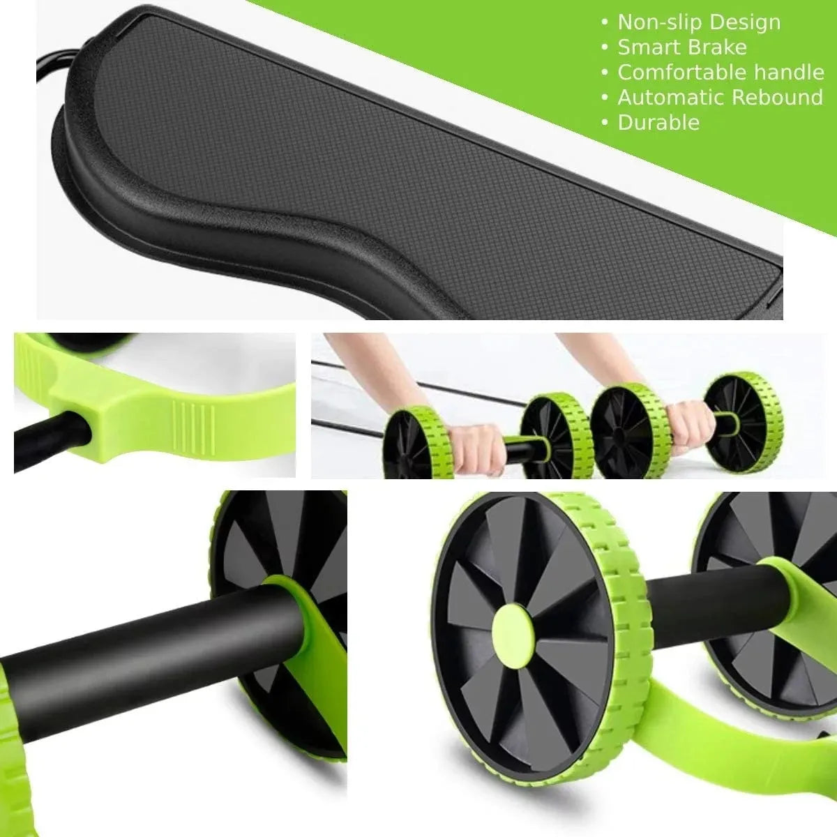 Black gym ab wheel with row exercise function and EVA cushioned handles