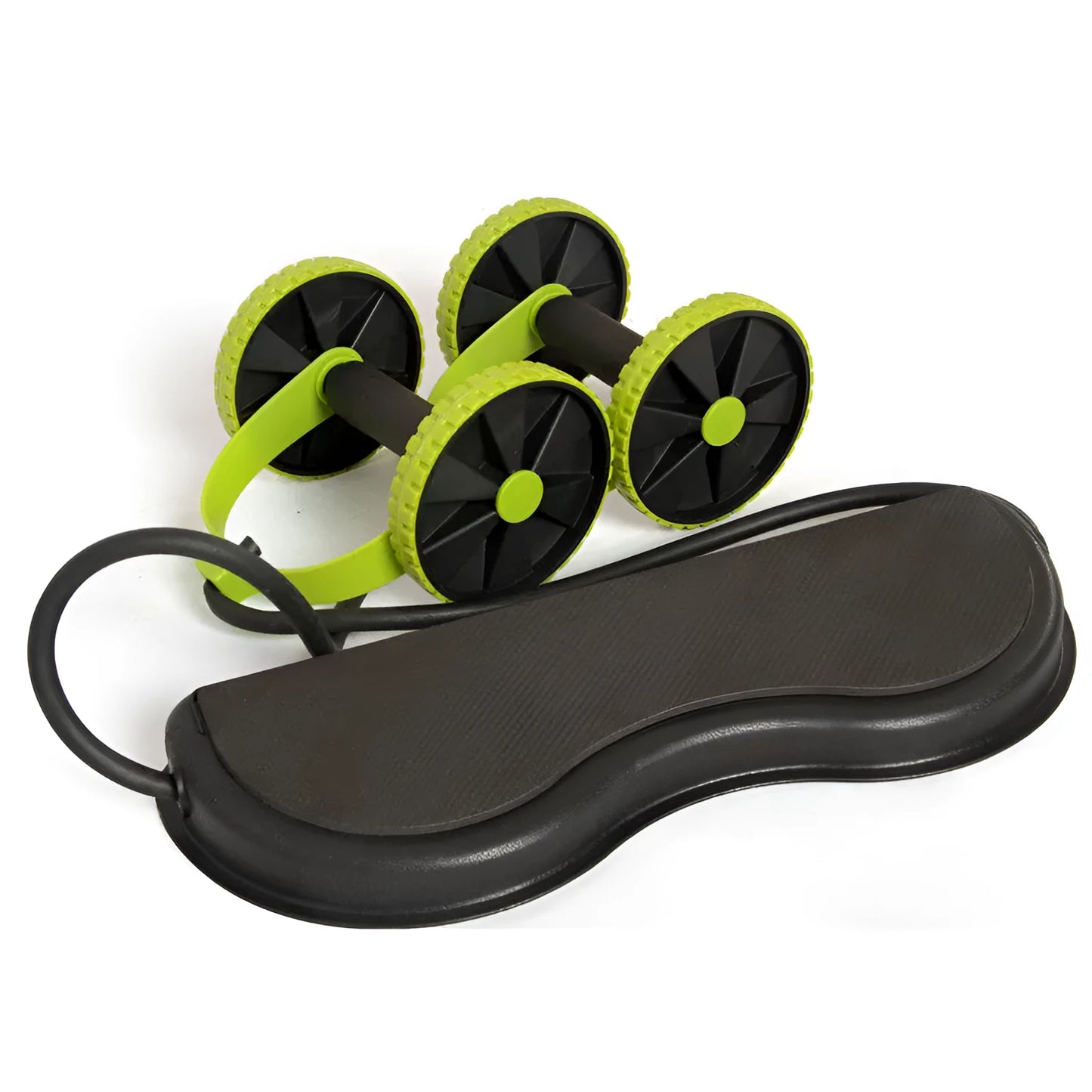 Black gym ab wheel with row exercise function and EVA cushioned handles