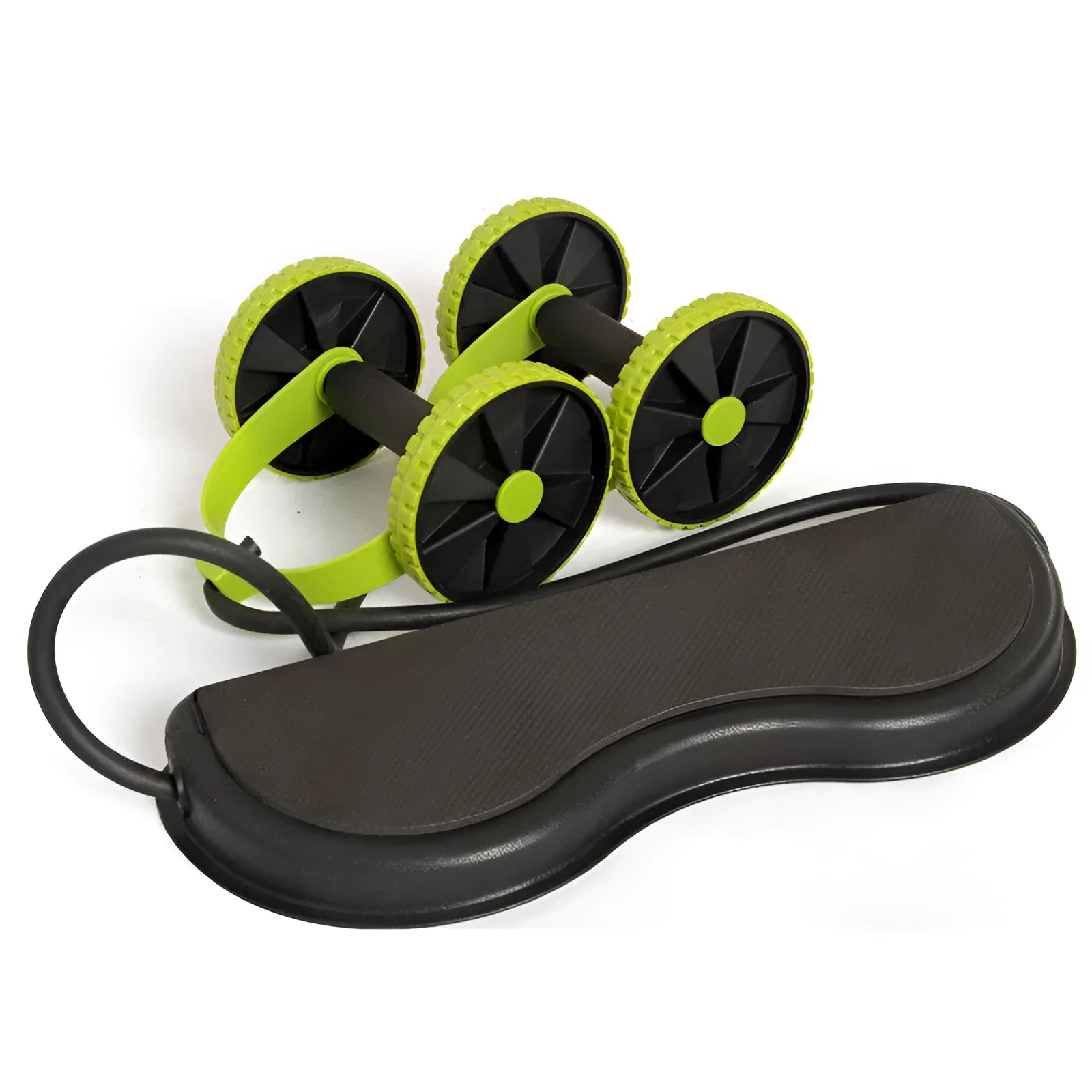 Black gym ab wheel with row exercise function and EVA cushioned handles