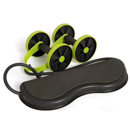 Black gym ab wheel with row exercise function and EVA cushioned handles