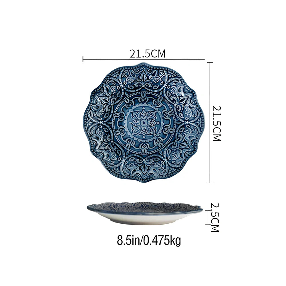 Baroque style porcelain bowl with relief pattern and petal-shaped edges, 15cm diameter