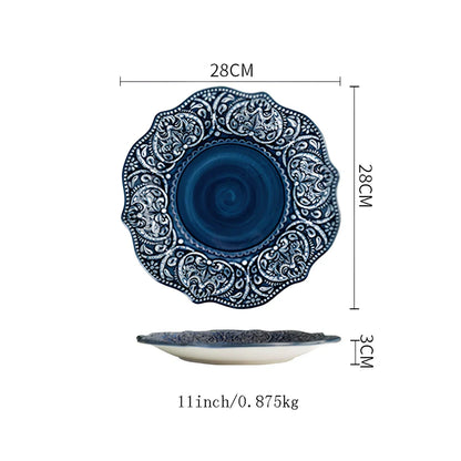 Baroque style porcelain bowl with relief pattern and petal-shaped edges, 15cm diameter