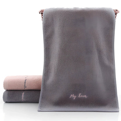 74x34cm absorbent cotton face towel in hazy gray with embroidery edge, quick 0-5 second drying for couples