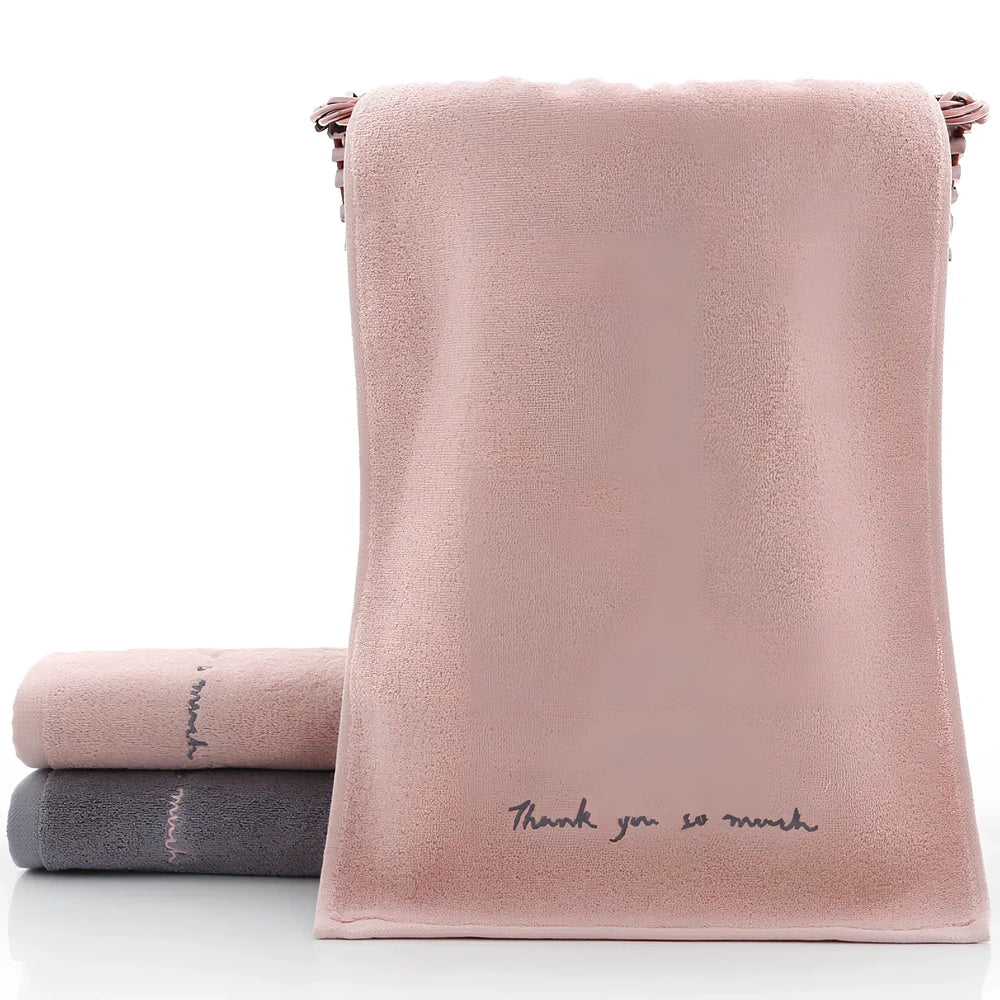 74x34cm absorbent cotton face towel in hazy gray with embroidery edge, quick 0-5 second drying for couples