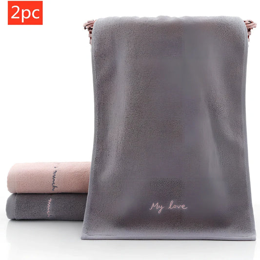 74x34cm absorbent cotton face towel in hazy gray with embroidery edge, quick 0-5 second drying for couples