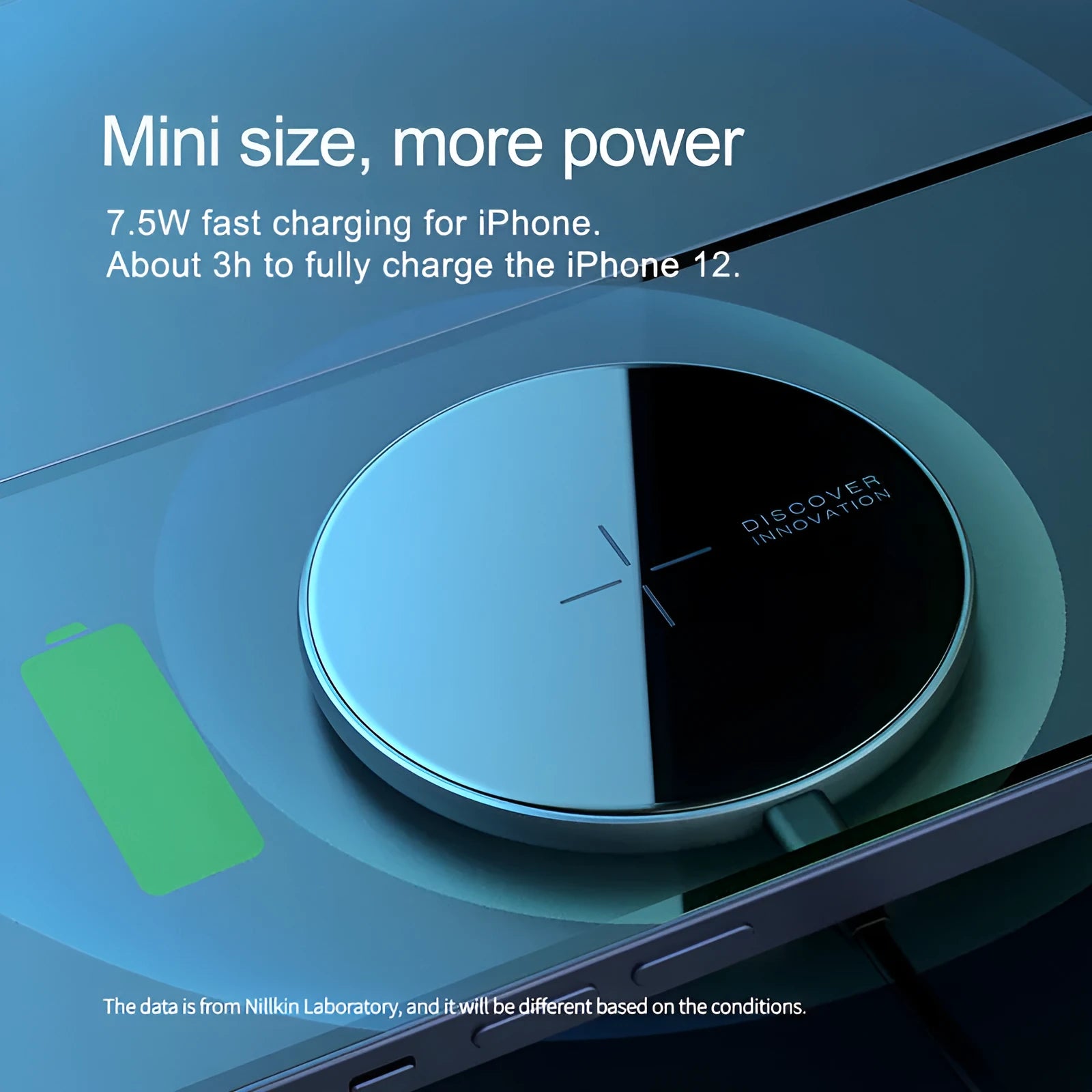 Black MagSlim magnetic wireless charger for iPhone on a flat surface