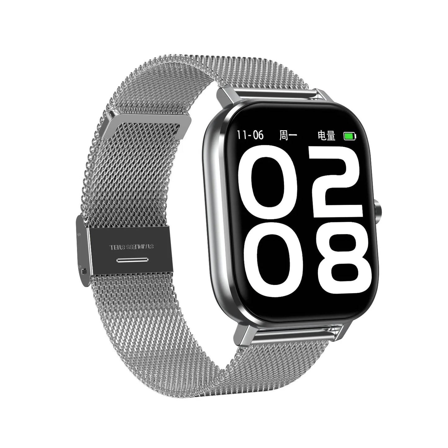 Smart bracelet with ECG, blood pressure, and blood oxygen monitoring on wrist, showing 1.54-inch touchscreen display