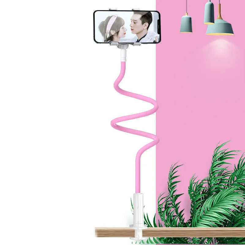 Mobile phone holder with flexible memory alloy hose for bedside dormitory use, universal mobile phone and tablet holder in blue, pink, white or black colours