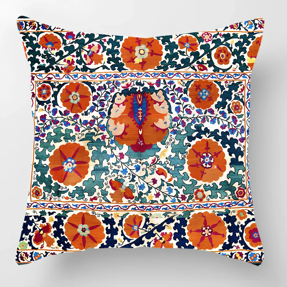 45cm square linen lumbar pillow with car pattern design and invisible zipper closure