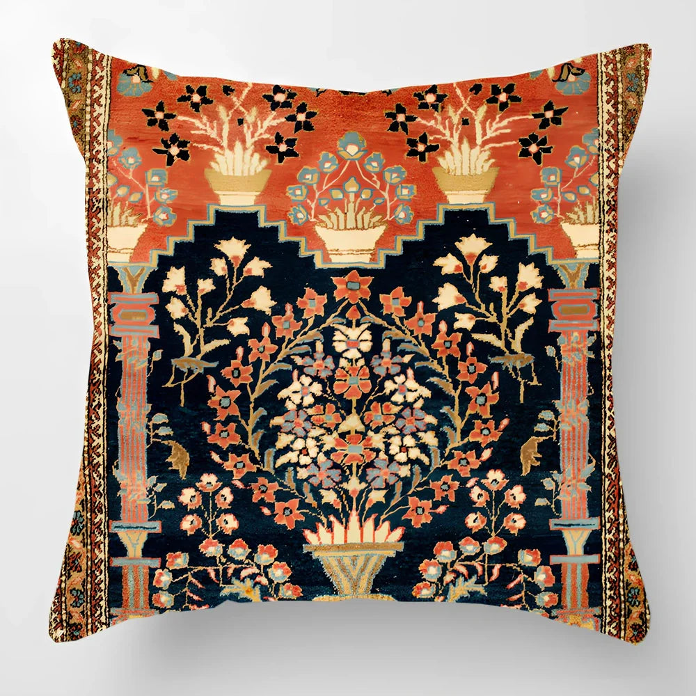 45cm square linen lumbar pillow with car pattern design and invisible zipper closure