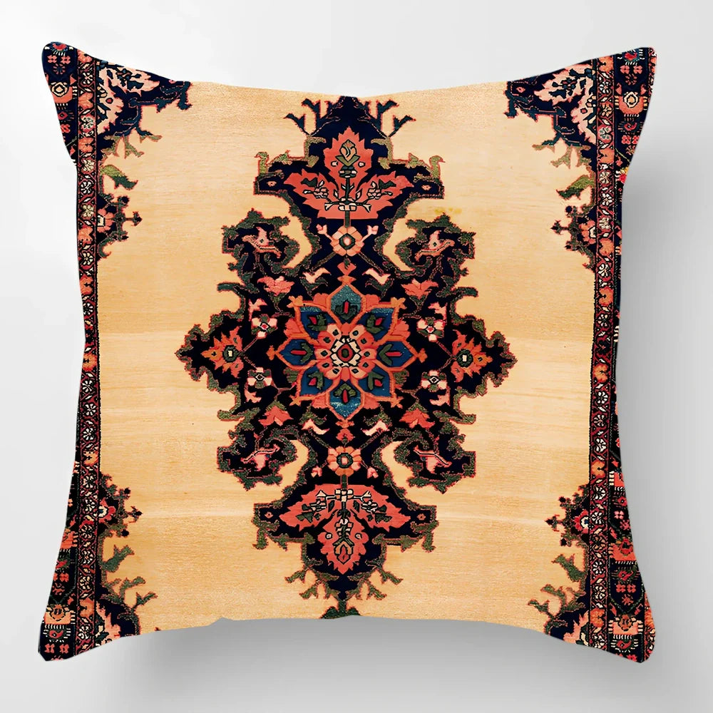 45cm square linen lumbar pillow with car pattern design and invisible zipper closure