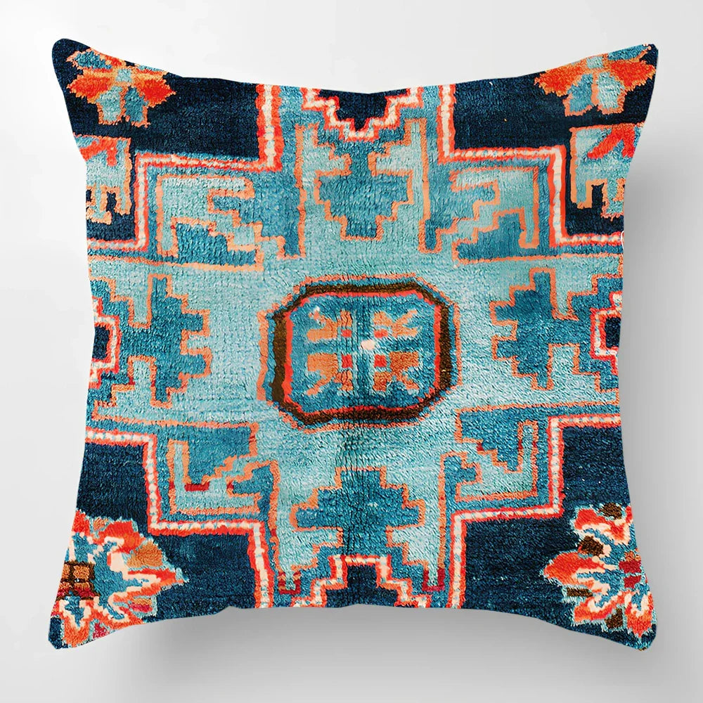 45cm square linen lumbar pillow with car pattern design and invisible zipper closure