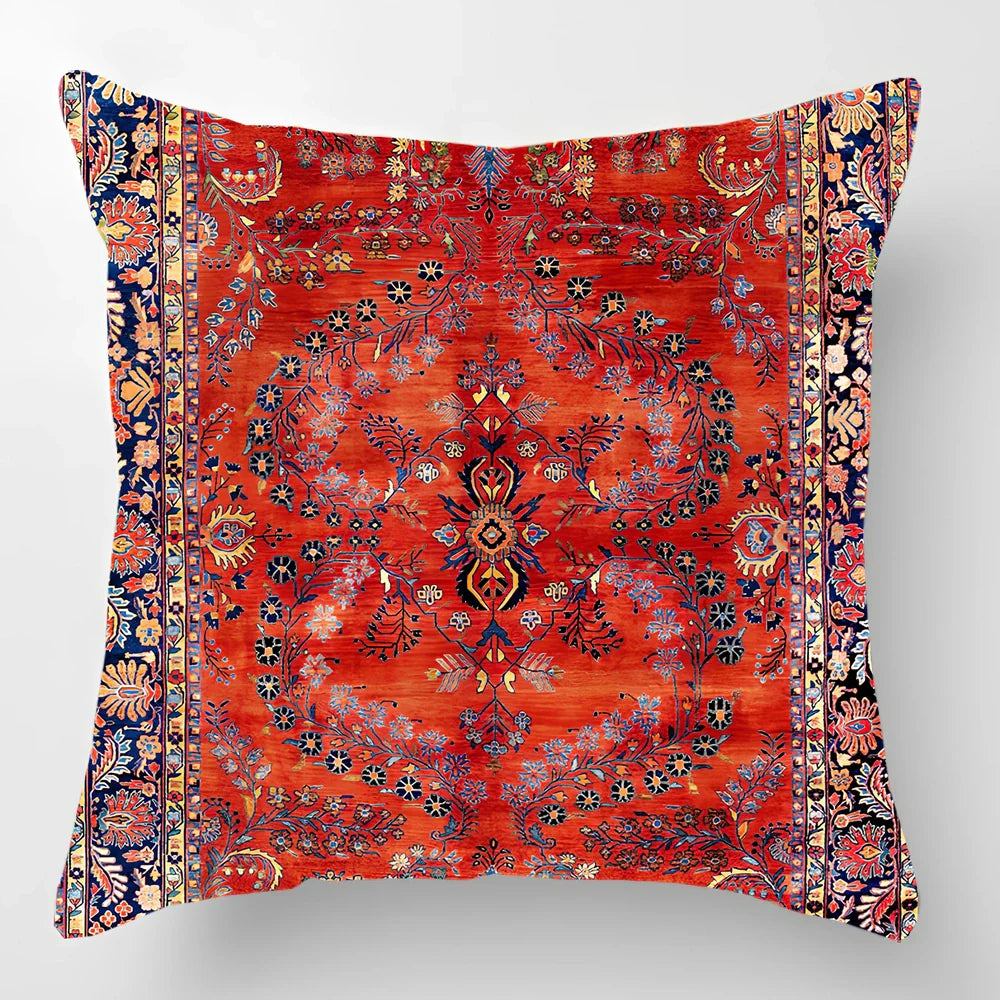 45cm square linen lumbar pillow with car pattern design and invisible zipper closure