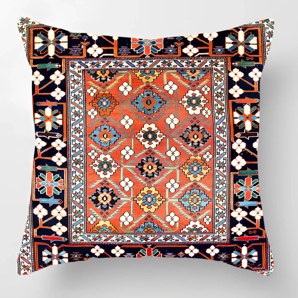 45cm square linen lumbar pillow with car pattern design and invisible zipper closure