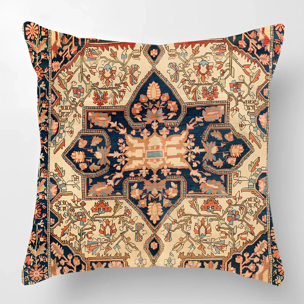45cm square linen lumbar pillow with car pattern design and invisible zipper closure