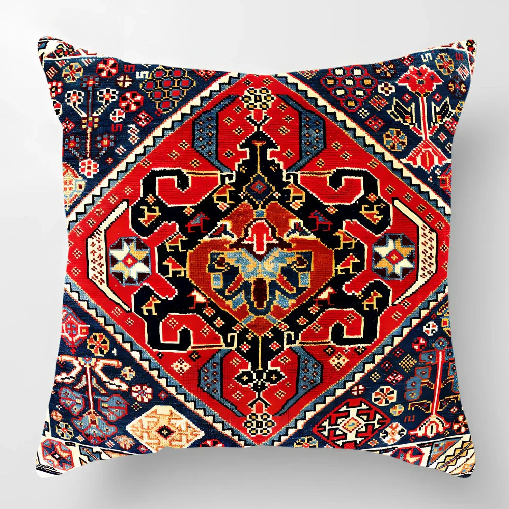 45cm square linen lumbar pillow with car pattern design and invisible zipper closure