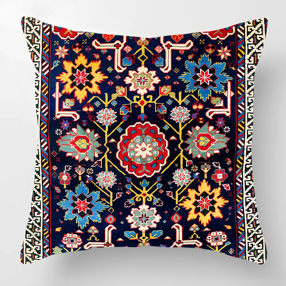45cm square linen lumbar pillow with car pattern design and invisible zipper closure