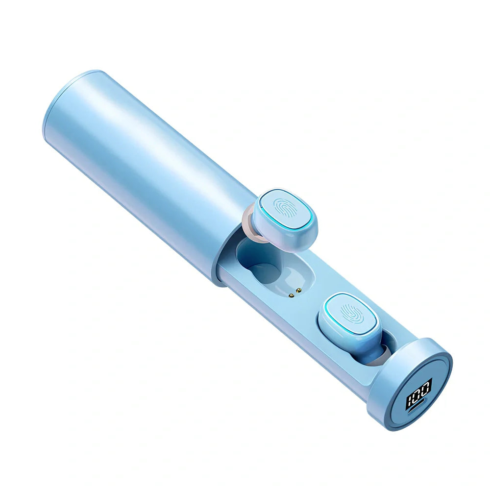 Mini portable pull-out Bluetooth headset in charging case with multiple colour options