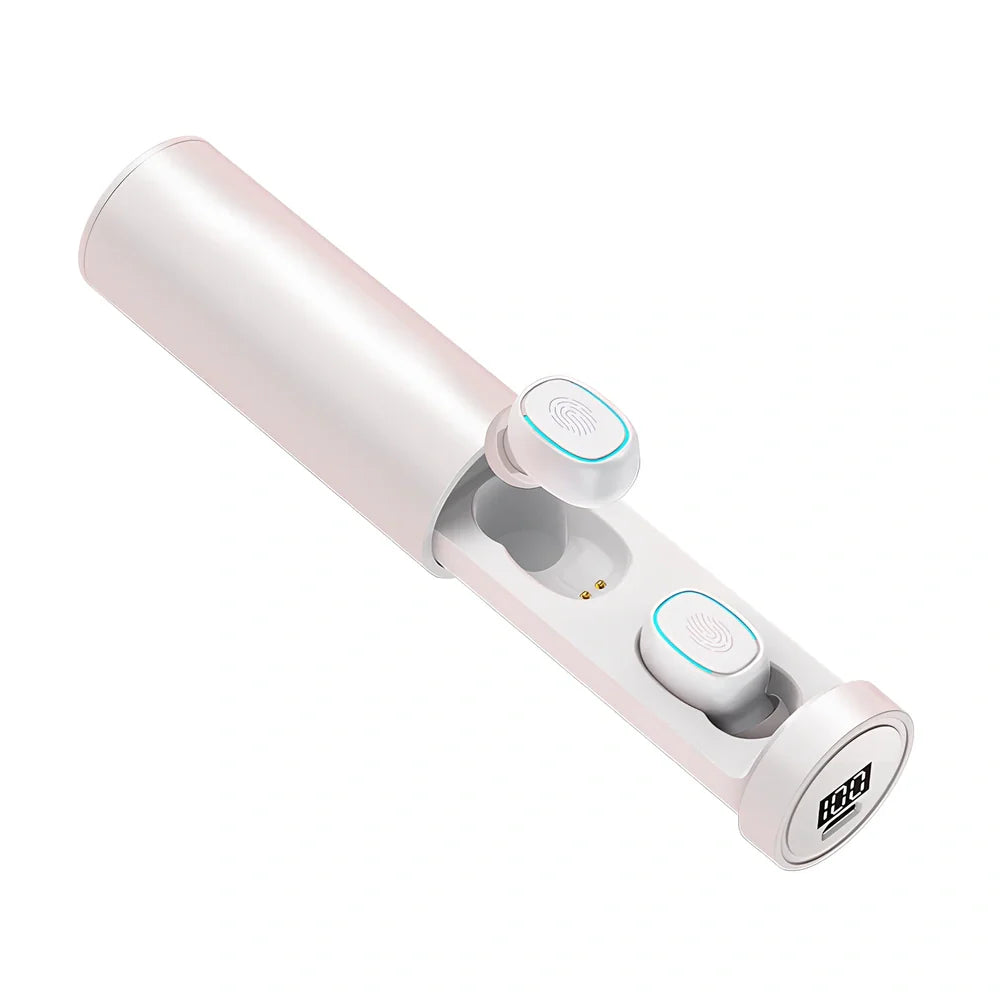 Mini portable pull-out Bluetooth headset in charging case with multiple colour options