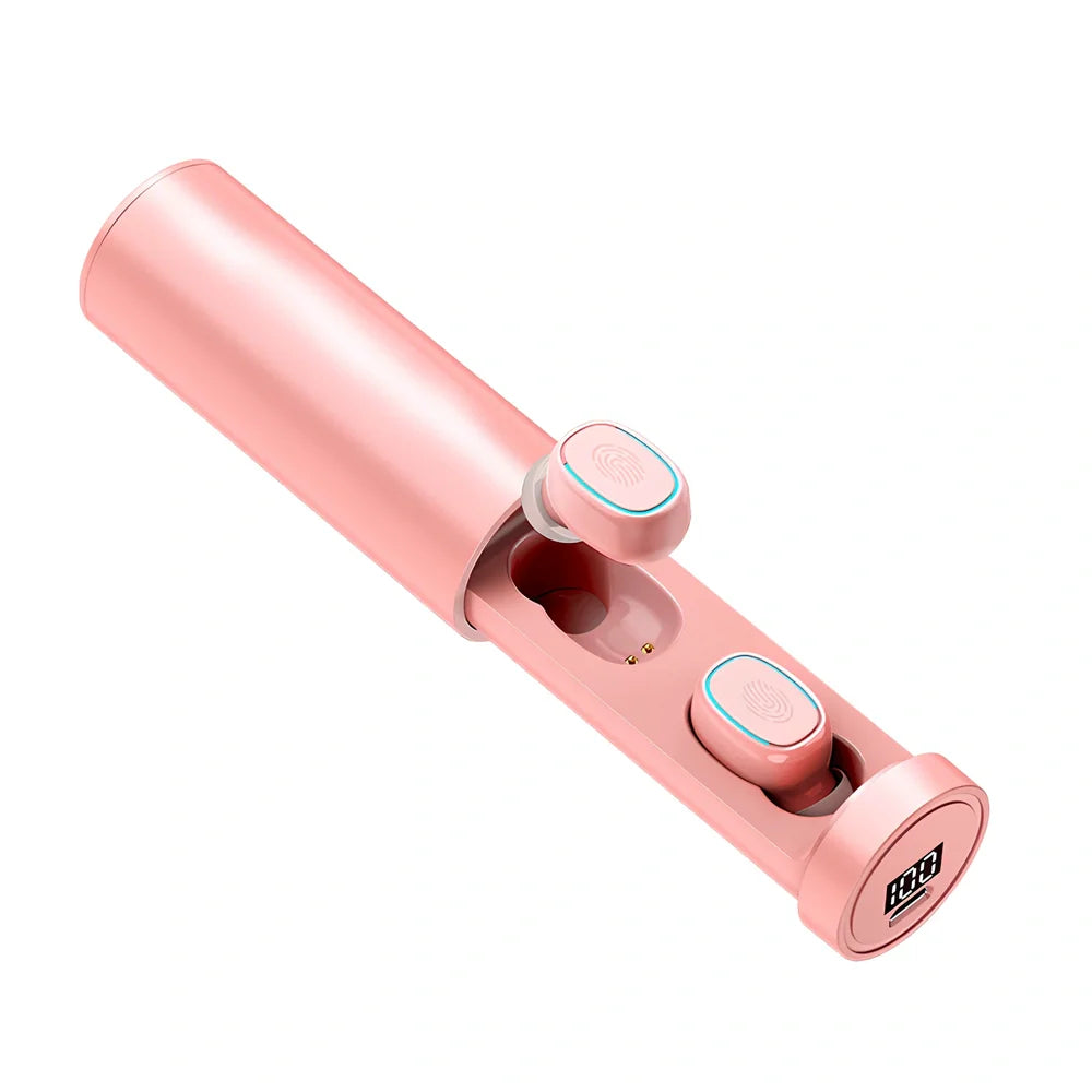 Mini portable pull-out Bluetooth headset in charging case with multiple colour options