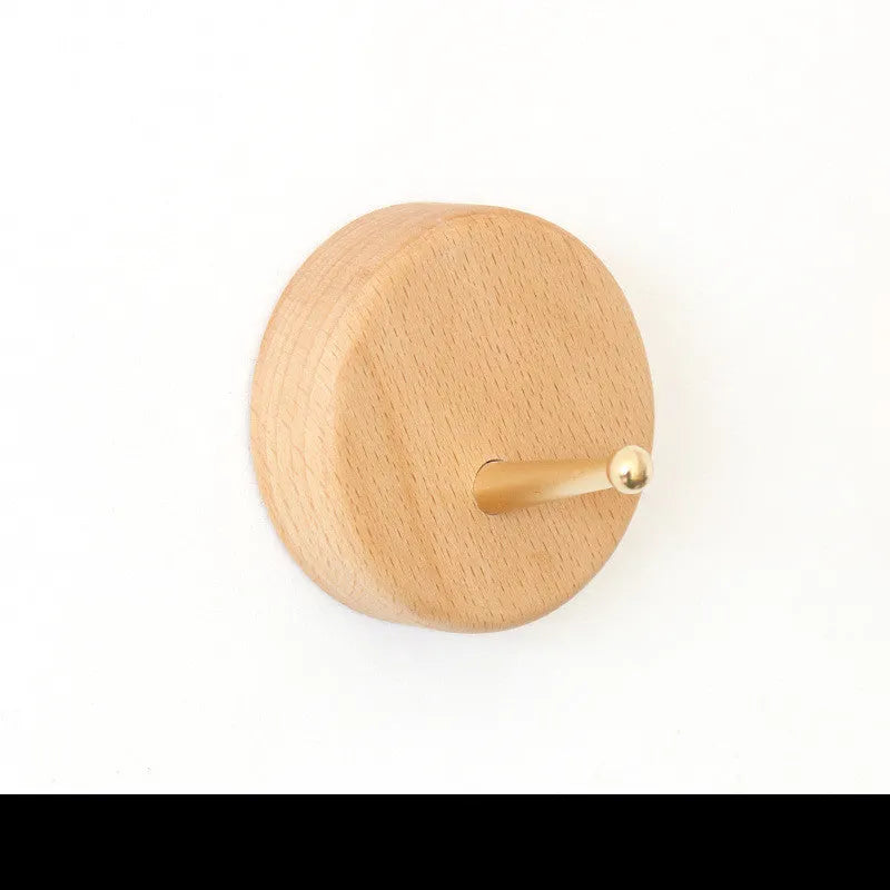 Beech Brass Hook Free Perforation Wall Hook Adhesive Decorative Hook for Hanging Coat Hat Keys Umbrella Up to 10kg Load Capacity Modern Simple Wooden Design in Capsule Diamond Oval Round or Square Shape