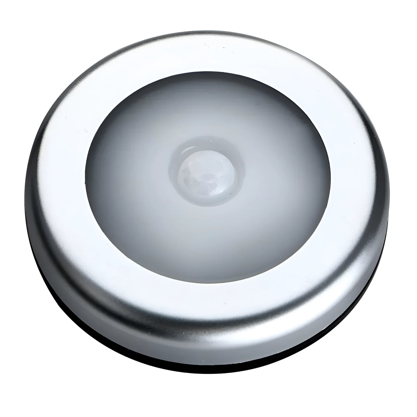 Silver square wireless motion sensor night light on a wall, 80mm wide, showing LED illumination.