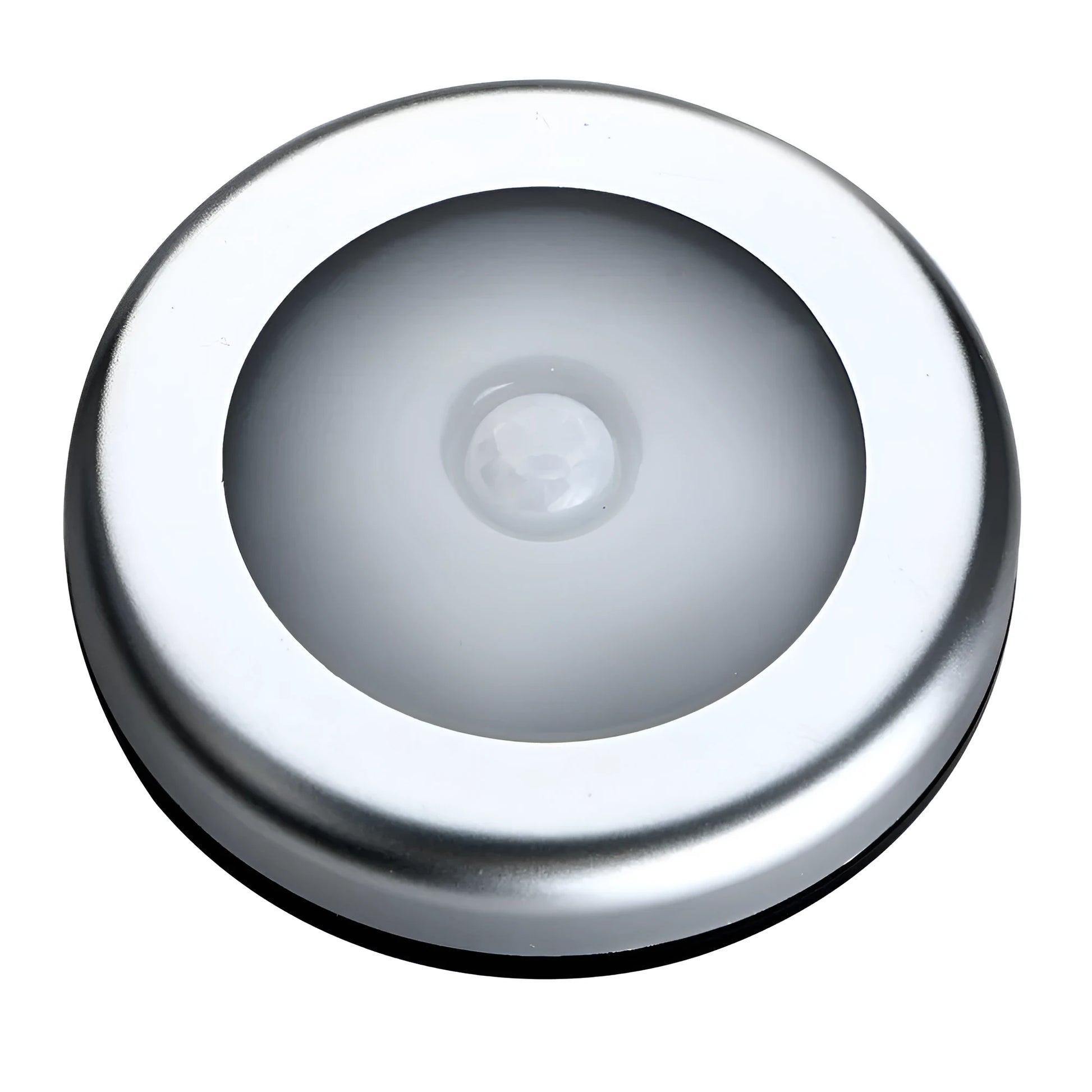 Silver square wireless motion sensor night light on a wall, 80mm wide, showing LED illumination.
