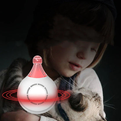 Ultrasonic pest repellent device with bright, multicolored safety lights for use around the home and with pets