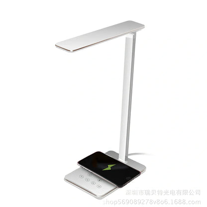 Black wireless charging LED desk lamp with touch control, 40cm height, aluminium shade for bedside or office use