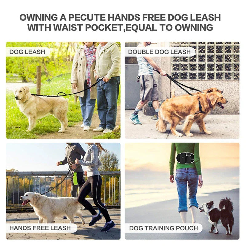 Hands-Free Dog Walking Waist Bag with Adjustable Belt, Drawstring Closure, and Mesh Pockets for Outdoor Adventures