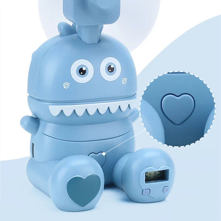 Compact USB-powered mini desktop fan with cartoon design and colorful LED lights for cooling and style