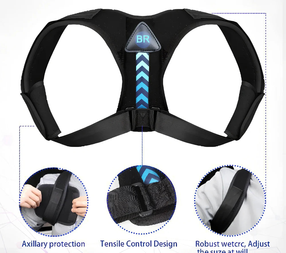 Black posture support belt with adjustable strap for running and cycling sports