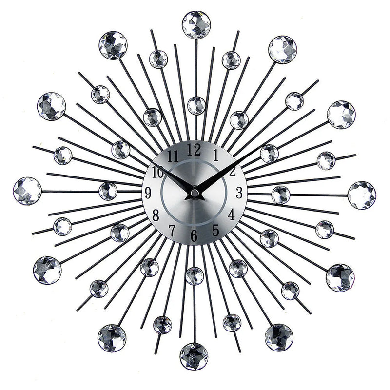 Mute wall clock with metal shell and aluminium dial, 33 cm round design quartz battery-operated timepiece for living room bedroom study office or public space decoration in silver colour