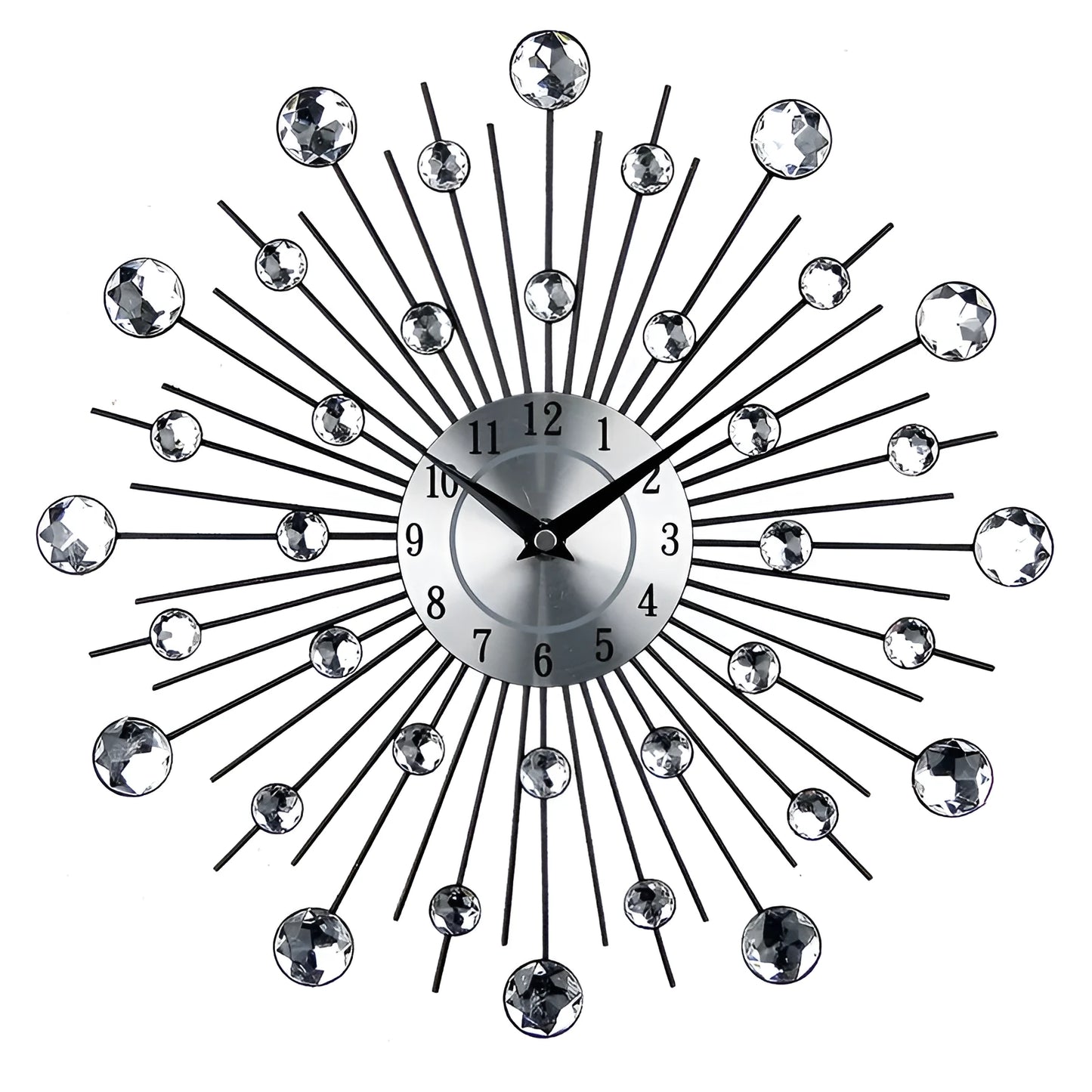 33 cm round silver metal wall clock with aluminium dial showing pointer and number display