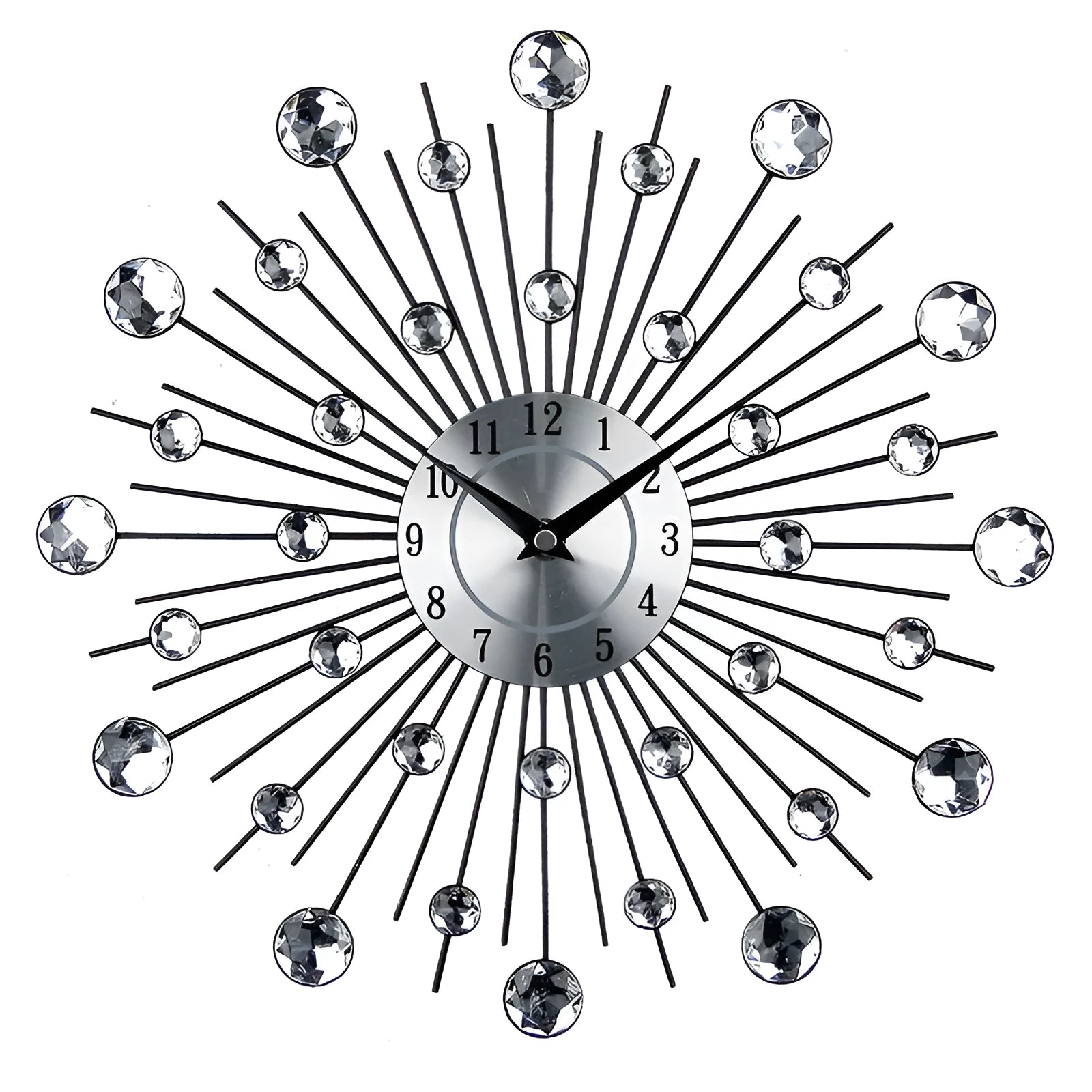 33 cm round silver metal wall clock with aluminium dial showing pointer and number display