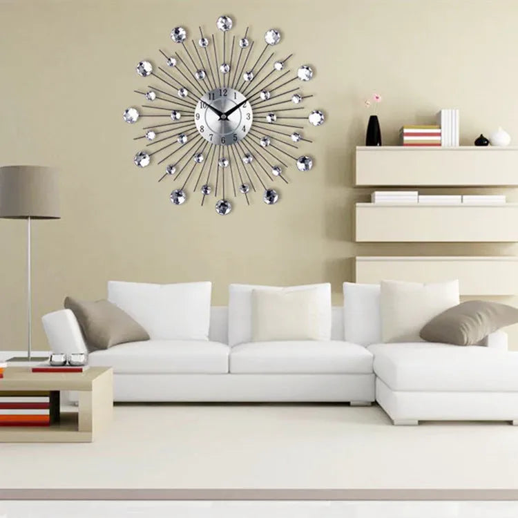 33 cm round silver metal wall clock with aluminium dial showing pointer and number display