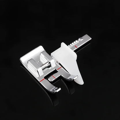 Regular sewing machine presser foot with red border guide for precise quilting measurements