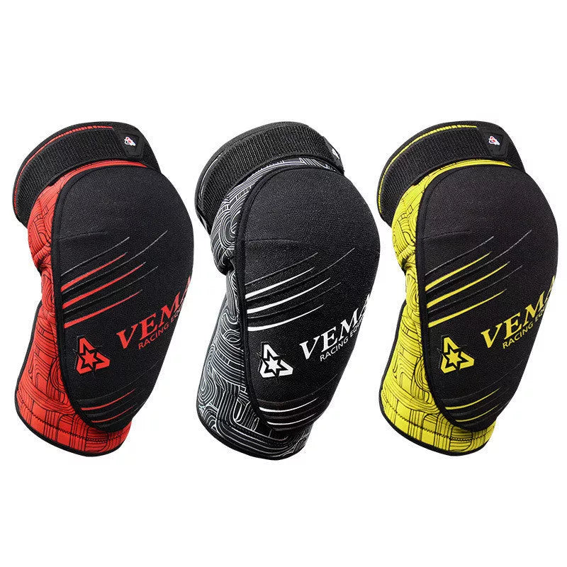 Cycling knee pads in black, blue, yellow, green, and red for sports protection