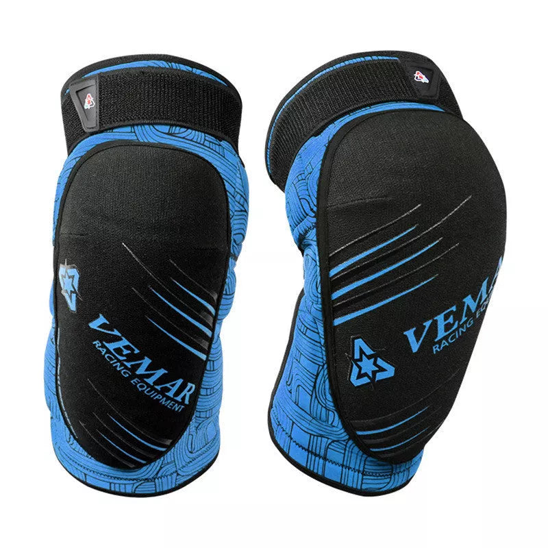 Cycling knee pads in black, blue, yellow, green, and red for sports protection