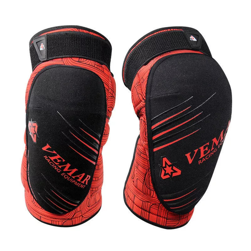 Cycling knee pads in black, blue, yellow, green, and red for sports protection
