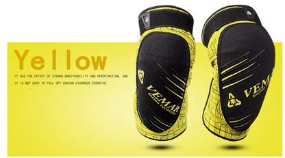Cycling knee pads in black, blue, yellow, green, and red for sports protection