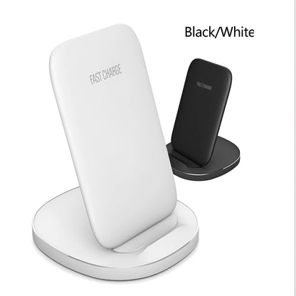 White and black vertical wireless charging dock for mobile phones