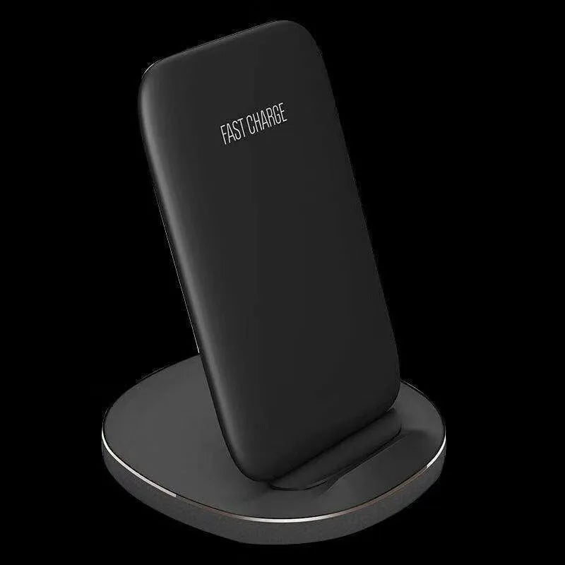White and black vertical wireless charging dock for mobile phones