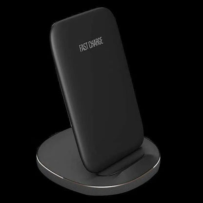 White and black vertical wireless charging dock for mobile phones